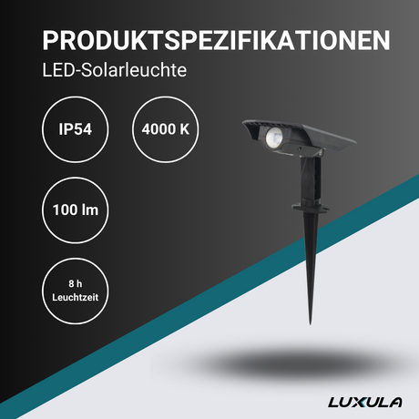 Solar Gartenstrahler, mit verstellbarem Lichtwinkel, 8 Stunden Leuchtdauer, 4000 K (neutralweiß), IP54-Wasserdicht, Gartenspot.