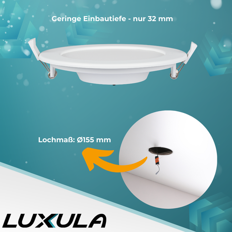 LED CCT Downlight, dimmbar 12W, 1190 lm, ø170x32mm, 3000-4000-6000K einstellbar, mit Diffusor, IP44, rund.
