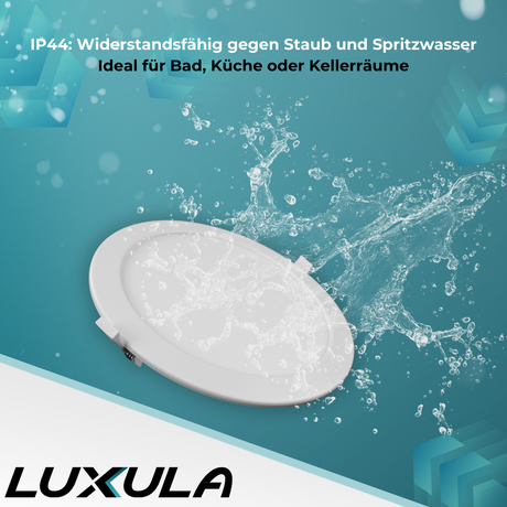 LED CCT Downlight, dimmbar, 6W, 525 lm, ø115x32mm, 3000-4000-6000K einstellbar, mit Diffusor, IP44, rund.