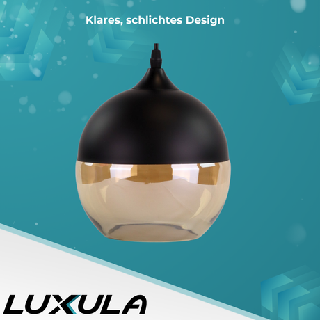 Elegante Pendelleuchte in schwarz, kugelförmig, aus Glas, E27-Fassung, IP20, Ø20 cm.