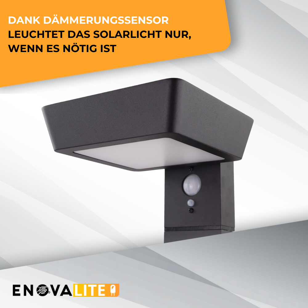 Solar Wegeleuchte mit PIR Sensor, eckig, 3000 K (warmweiß), 12 Stunden Leuchtzeit, 3 Lichtmodi, IP54-Wasserdicht, aus hochwertigem Aluminium | Lichttechnik24.de.