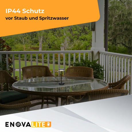 LED-Tischleuchte mit Akku, Solar- und Netzbetrieb, dimmbar, 2700 K (warmweiß), bis zu 48 h Leuchtzeit, IP44, wiederaufladbar, USB-C, In- und Outdoor.