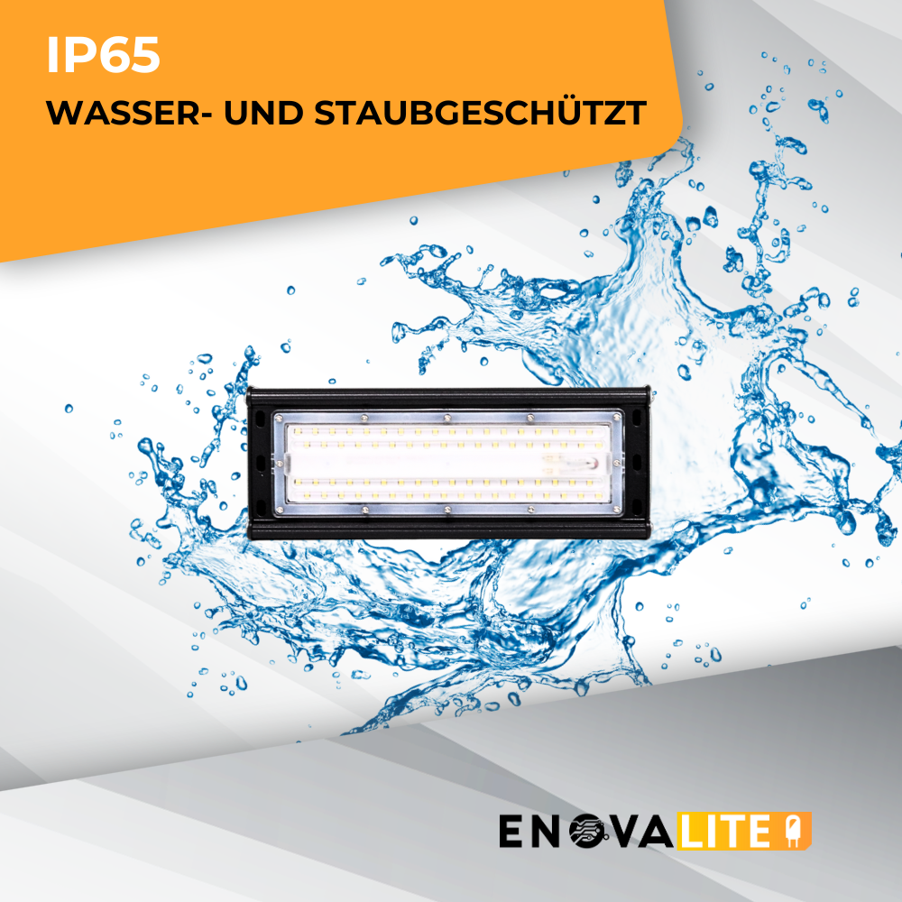 LED-Hallenleuchte, linear, 50 W, 6000 lm, 5000 K (neutralweiß), IP65, ENEC-Zertifizierung, schwarz | Lichttechnik24.de.