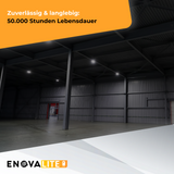 LED-HighBay, UFO, Leistung und Lichtfarbe einstellbar, 100/150/200 W, 3500-5500 K, 14000-28000 lm, IP65, LIFUD, 0-10V dimmbar, 9-in-1 Leuchte, energieeffizient