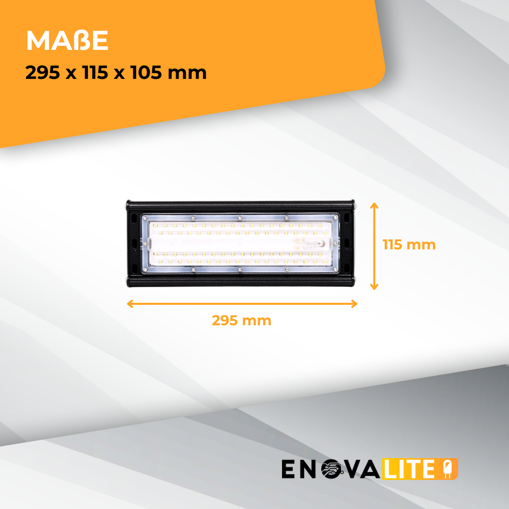 4er Pack LED-Hallenleuchte, linear, 50 W, 6000 lm, 5000 K (neutralweiß), IP65, ENEC-Zertifizierung, schwarz