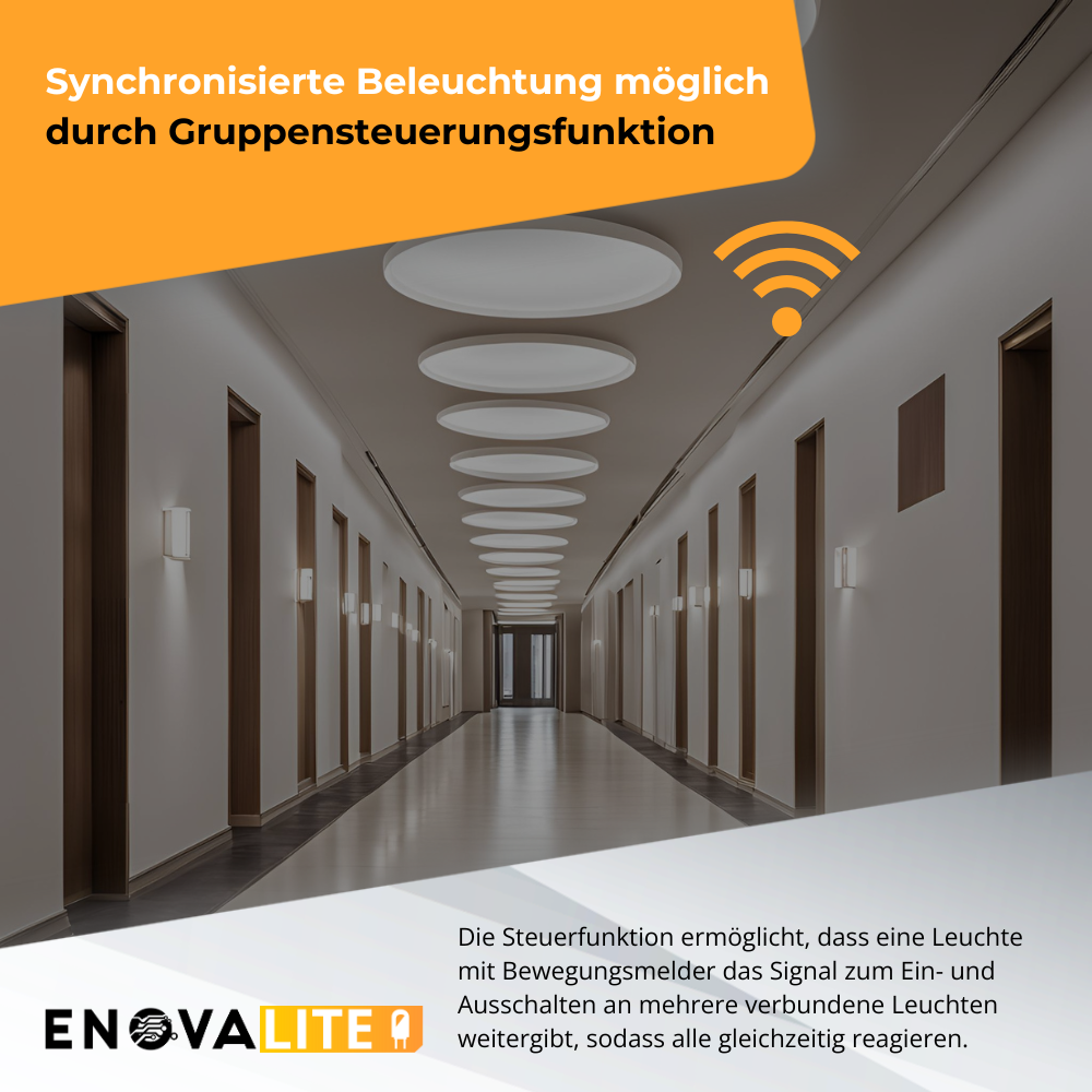 LED-Notstrom Deckenleuchte, mit Bewegungsmelder, 8 h Notlicht, 18 W, 1800 lm, 3000-6000 K (warm-, neutral-, kaltweiß), IP65, IK09, Gruppensteuerungsfunktion