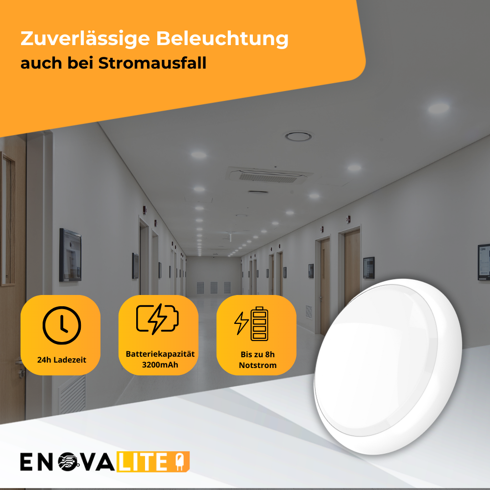 LED-Notstrom Deckenleuchte, mit 8 h Notlicht, 18 W, 1800 lm, 3000-6000 K (warm-, neutral-, kaltweiß) IP65, IK09