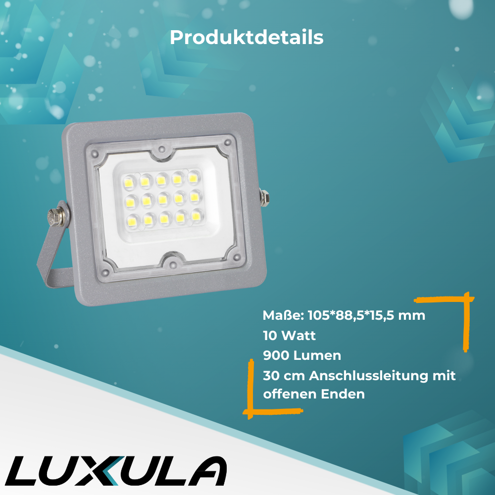 LED-Fluter, 10 W, 4000 K (neutralweiß), 900 lm, grau, IP65