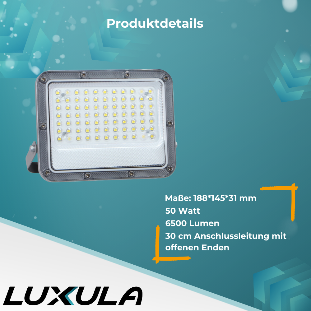 LED-Fluter, 50 W, 4000 K (neutralweiß), 6500 lm, grau, IP65