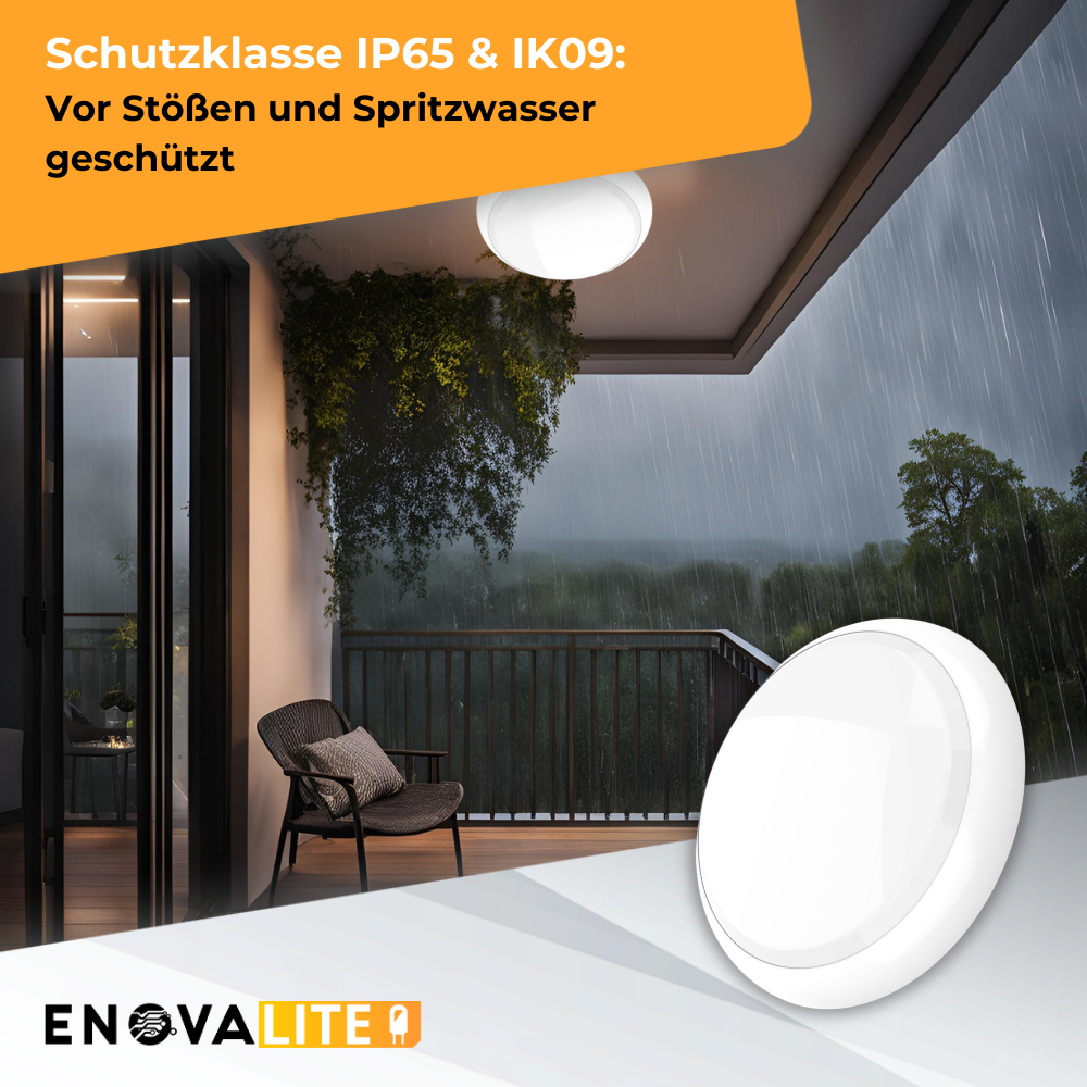 LED-Notstrom Deckenleuchte, mit 8 h Notlicht, 18 W, 1800 lm, 3000-6000 K (warm-, neutral-, kaltweiß) IP65, IK09