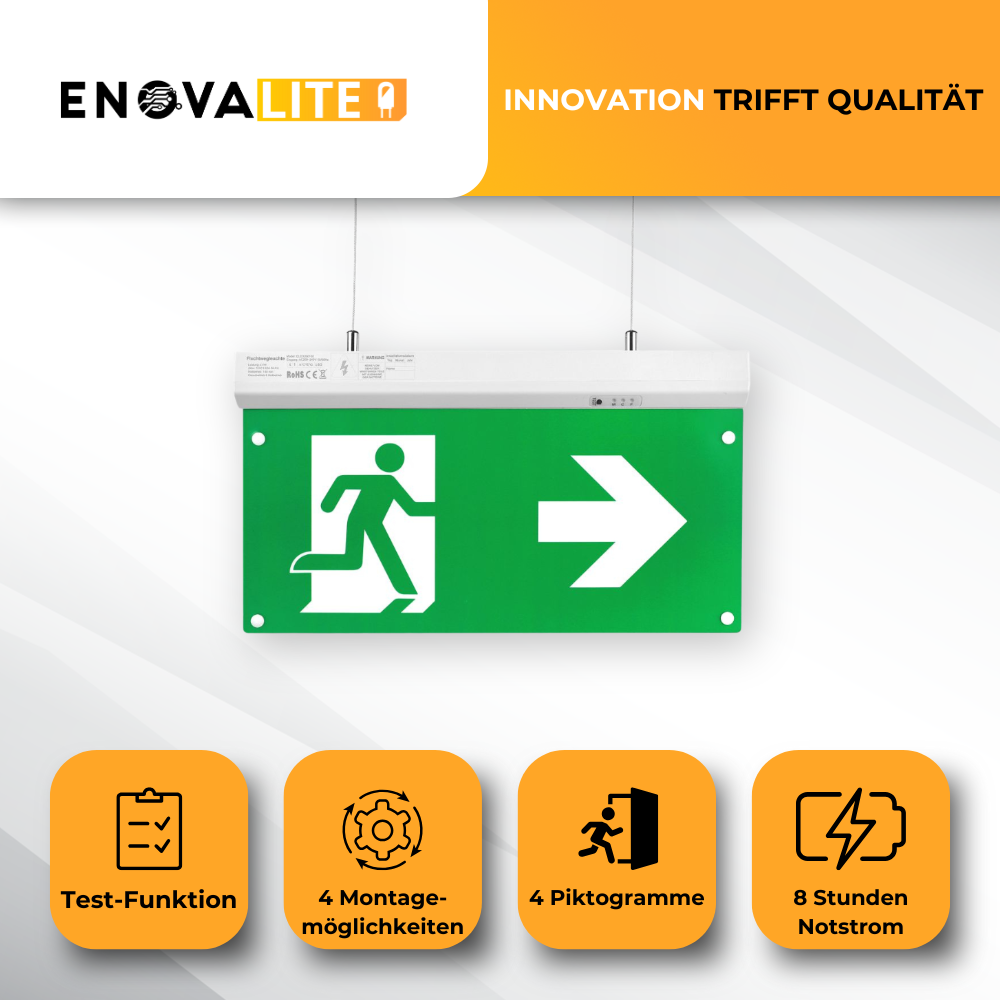 LED-Fluchtwegleuchte 4in1, 8 h Notlicht, Notausgang mit Notstromeinheit, TEST-Funktion, Decken- und Wandmontage | Lichttechnik24.de.