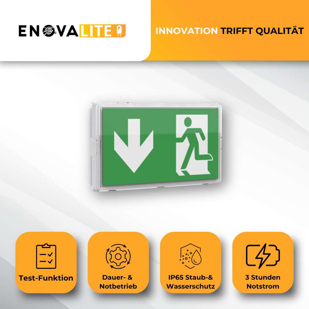 LED Fluchtwegleuchte | Notbeleuchtung Mit Akku | 6 Piktogramme | IP65 | Wandmontage