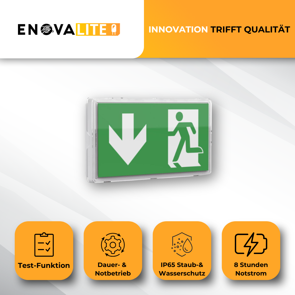 LED-Fluchtwegleuchte, 8 h Notlicht, Notausgang mit Notstromeinheit, TEST-Funktion, Wandmontage, Ein- und Aufbau, IP65 | Lichttechnik24.de.