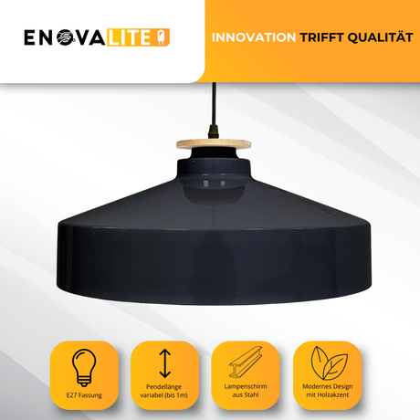Elegante Pendelleuchte in Schwarz inkl E27-Filamentleuchtmittel, 7W/700lm, 2700K/warmweiß, runde Form, aus Stahl, E27-Fassung, IP20, Ø40 cm