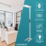 2er Pack LED Büro-Stehleuchte, Up/Down, weiß, 100 W, 7000 lm, 4000 K (neutralweiß), UGR<16, CRI98, dimmbar, RG0, Bridgelux LED, Arbeitsplatzleuchte