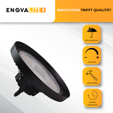 3er-Pack LED-Hallenstrahler, mit Bewegungsmelder, Leistung einstellbar, 100/150/200W, 4000 K (neutralweiß), 17000-34000 lm, IP65, 0-10V dimmbar, inkl Fernbedienung.