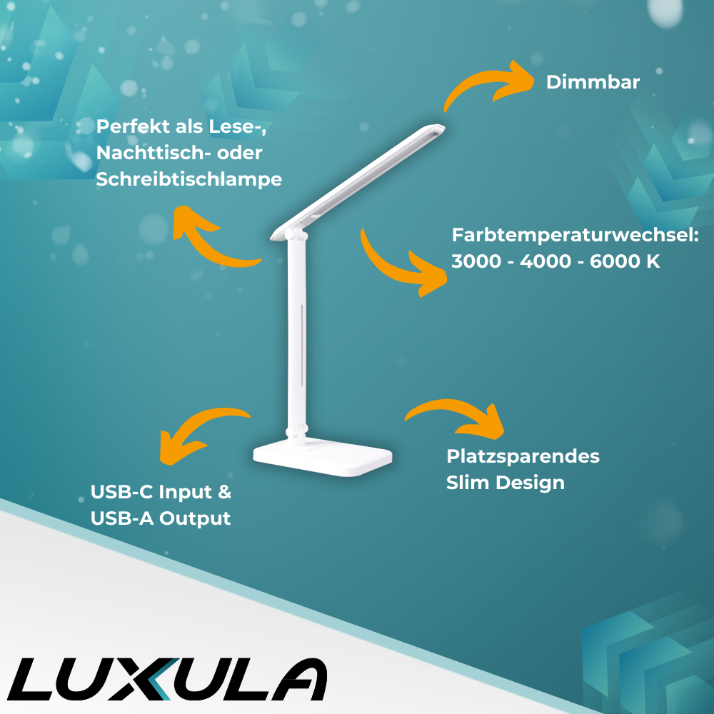 LED-Tischlampe in Weiß, mit Dimm- und CCT-Funktion, 5 W Leistung