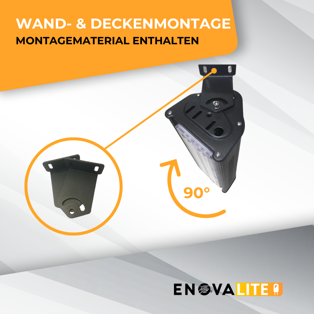 LED-Hallenleuchte, linear, 100 W, 12000 lm, 5000 K (neutralweiß), IP65, ENEC-Zertifizierung, schwarz | Lichttechnik24.de.