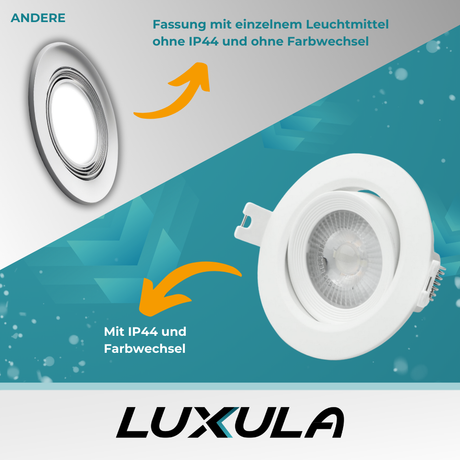 LED CCT Downlight schwenkbar, 7W, 718lm, 38°, IP44, 3000K-4000K-6000K einstellbar.