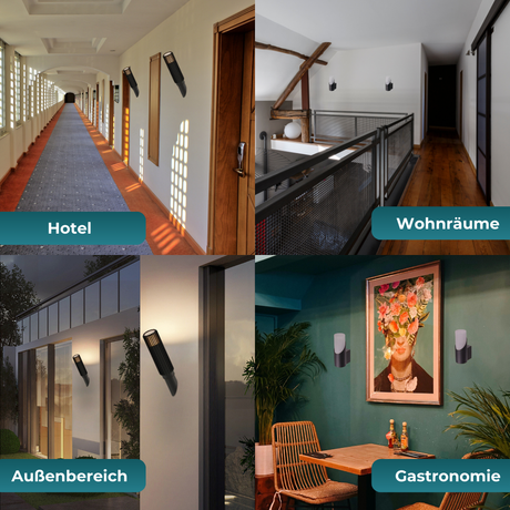 4er-Pack Elegante Wandleuchte, Innen/Außen, schwarz, E27 Fassung, IP54, Aluminium.