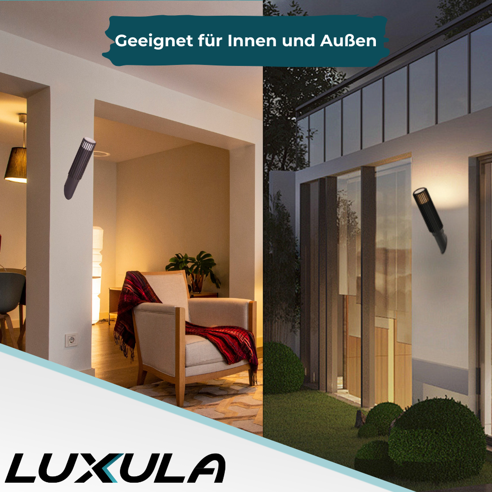 Moderne Wandleuchte Innen/Außen, schwarz, GU10 Fassung, IP44, Aluminium