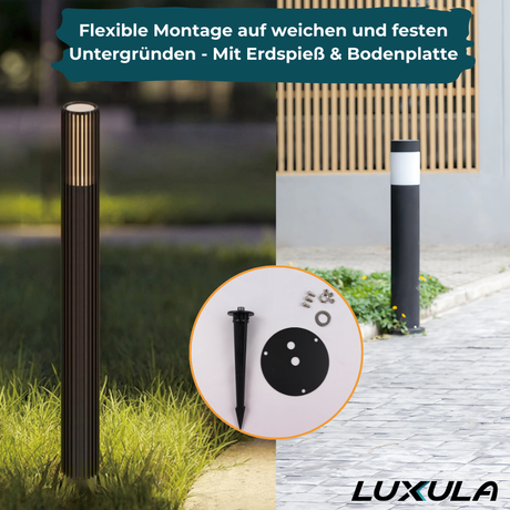 Stilvolle Wegeleuchte, schwarz, GU10 Fassung, IP44, Aluminium, mit Erdspieß, Höhe 60 cm.