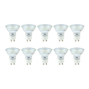10er Pack LED Leuchtmittel GU10, MR16, 5W, 525lm, 2700K, 110°, Glasgehäuse.