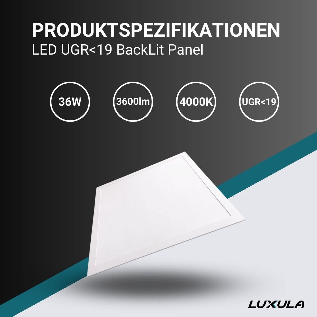 2er LED BackLit Panel UGR<19, 62x62 cm, 36W, 3600lm, 4000K  Lichttechnik24.de.
