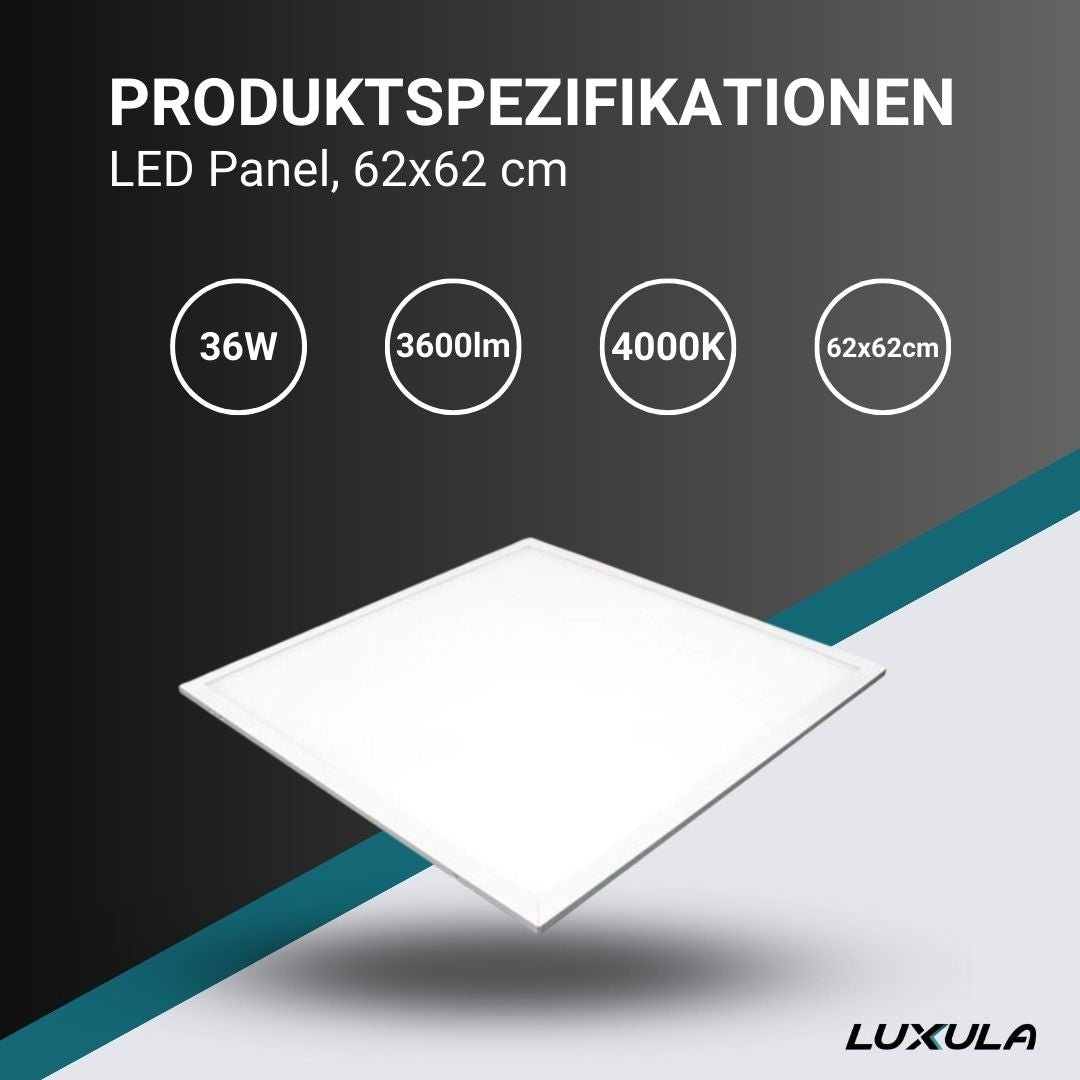 2er Pack LED Panel, 62x62 cm, 36W, 3600lm, 4000K  Lichttechnik24.de.