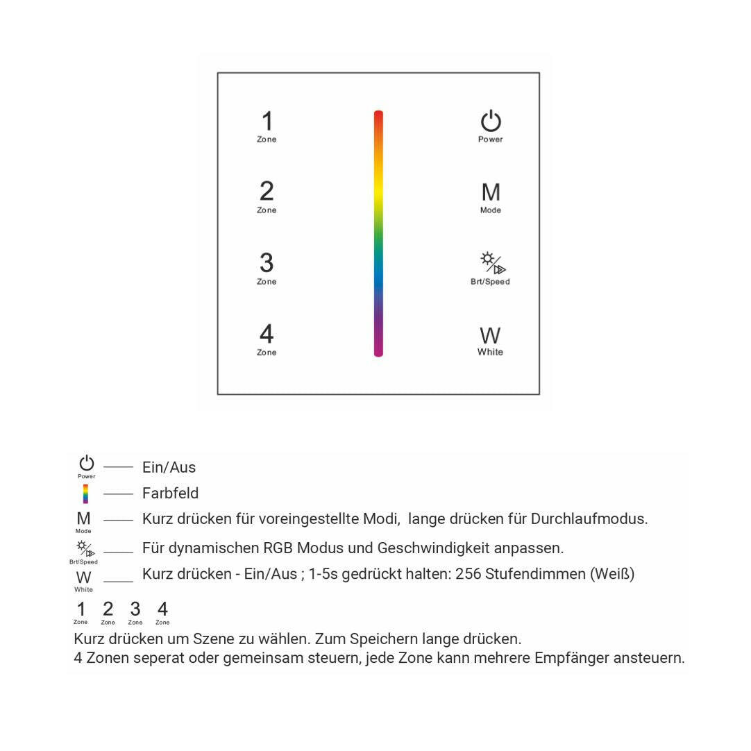 4 Zonen Touch Fernbedienung für RBG/RGBW LED-Streifen, Wandmontage  Lichttechnik24.de.