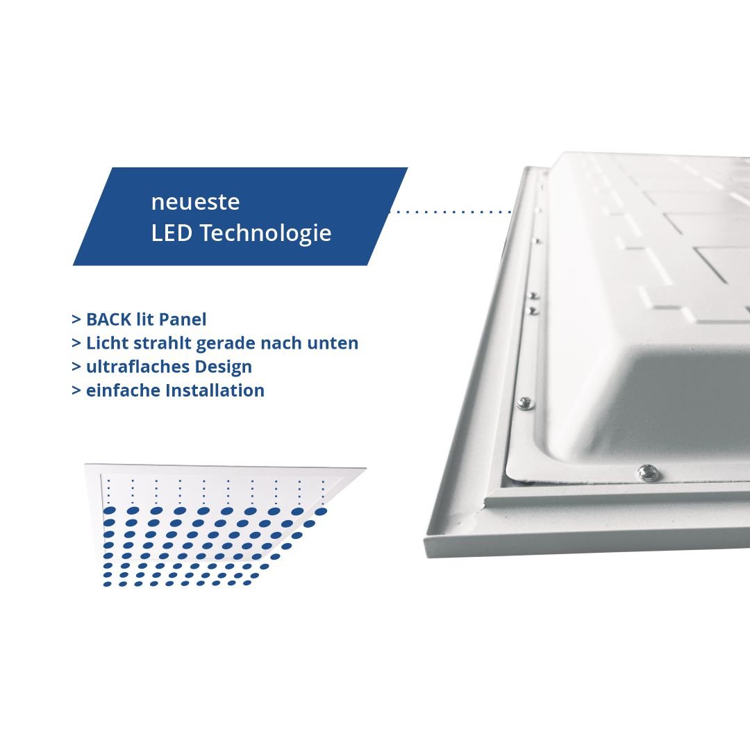 6er-Pack LED-Panel mit Farbtemperaturwechsel CCT, 62x62 cm, Back-lit, 40W, 4600 lm, weiß  Lichttechnik24.de.