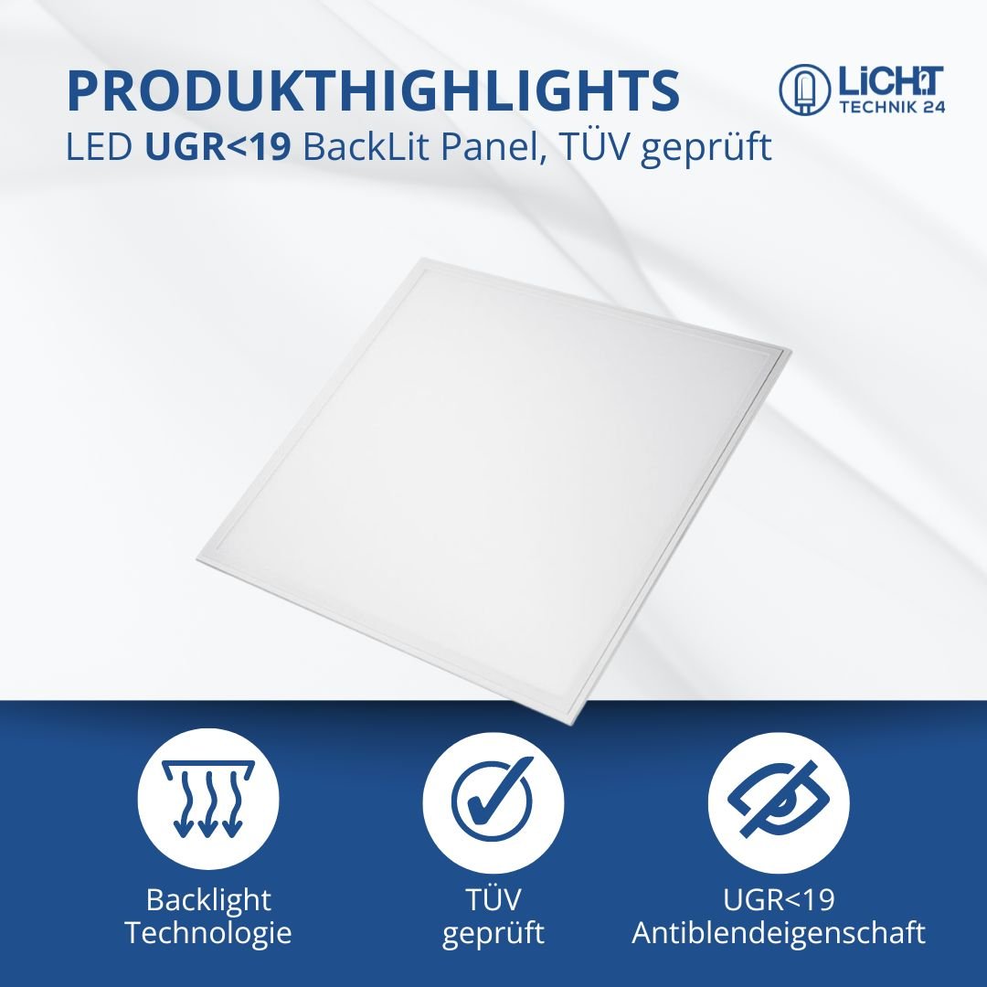 LED Panel, 62x62 cm, 40 W, 4400 lm, 4000 K, UGR<19, IP44,  TÜV-zertifiziert –