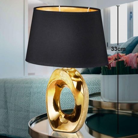 Design Tischleuchte, Keramik, gold-schwarz, H 33 cm, TABA.