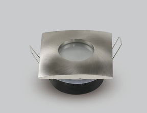 Einbaurahmen für GU10- /MR16-Leuchtmittel, Alu, IP65, eckig, Satin Nickel.