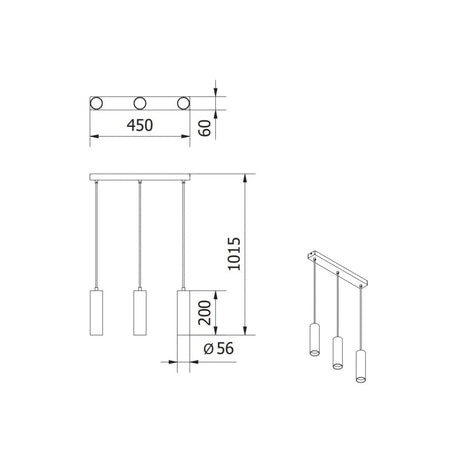Hängeleuchte für 3xGU10-Leuchtmittel, Alu, Röhrenform, weiß.