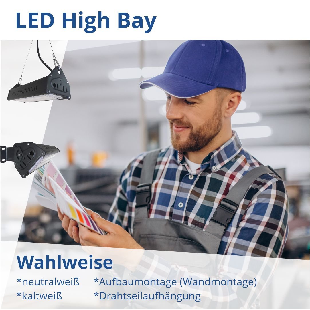 HighBay, linear, 50 W, 5000 lm, Hallenleuchte, IP44, 6000 K - Lichttechnik24.de
