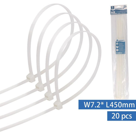 Kabelbinder, 20 Stk., 7,2 x 450 mm, weiß  Lichttechnik24.de.