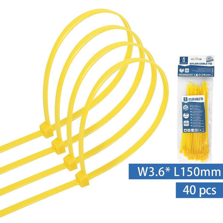 Kabelbinder, 40 Stk., 3,6 x 150 mm, gelb  Lichttechnik24.de.