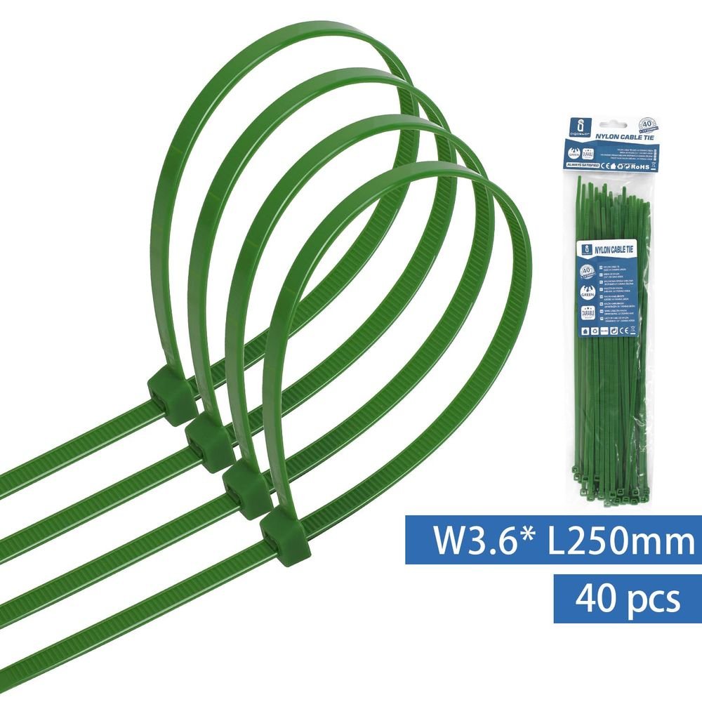 Kabelbinder, 40 Stk., 3,6 x 250 mm, grün –