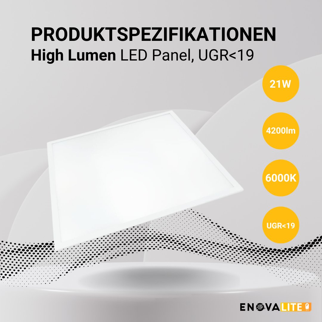 LED BackLit Panel, 62x62 cm, 21 W, 4200 lm, 6000 K, UGR<19  Lichttechnik24.de.