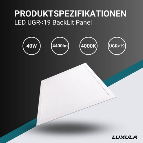 LED BackLit Panel UGR<19, 62x62, 40W, 4400 lm, 4000K, 90°  Lichttechnik24.de.