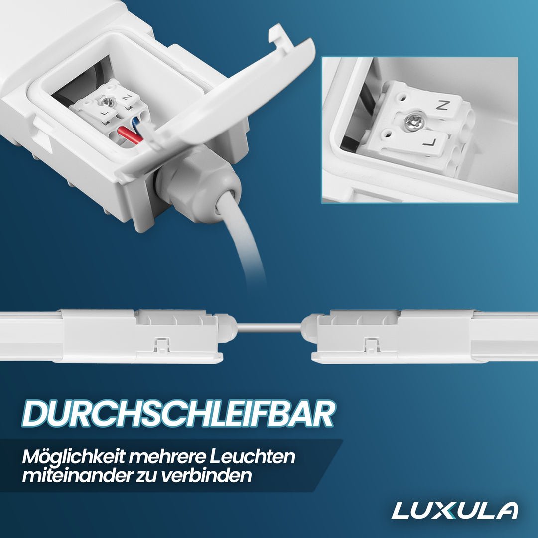 LED Feuchtraumleuchte, 120 cm, 32 W, 3616 lm, 4000 K (neutralweiß), IP66, durchschleifbar, Fast Connector  Lichttechnik24.de.