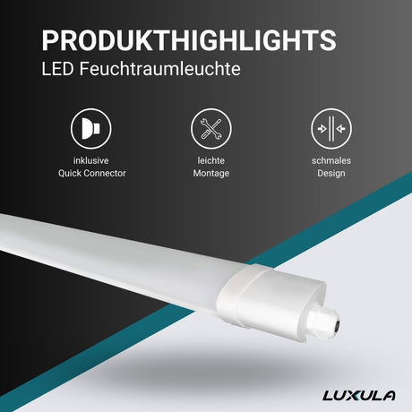 LED Feuchtraumleuchte, 36W, 3250lm, 4000K, 1200mm, IP65, mit Quick Connector  Lichttechnik24.de.