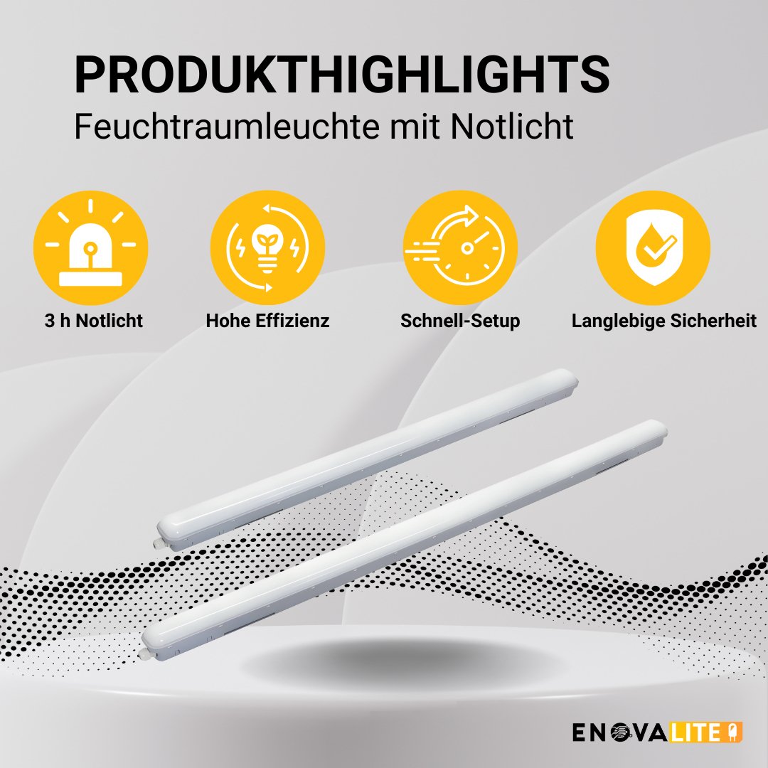 LED Feuchtraumleuchte PRO, Notlicht, 120 cm, 36 W, 3960 lm, 4000 K (neutralweiß), IP66, durchschleifbar mit Fast Connector  Lichttechnik24.de.