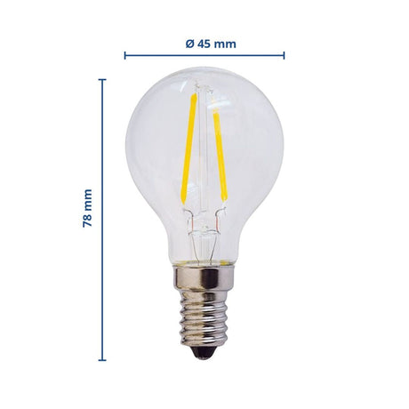 LED Filament Leuchtmittel, E14, 2W, Minibulbform, 200 Lumen, 4500K.