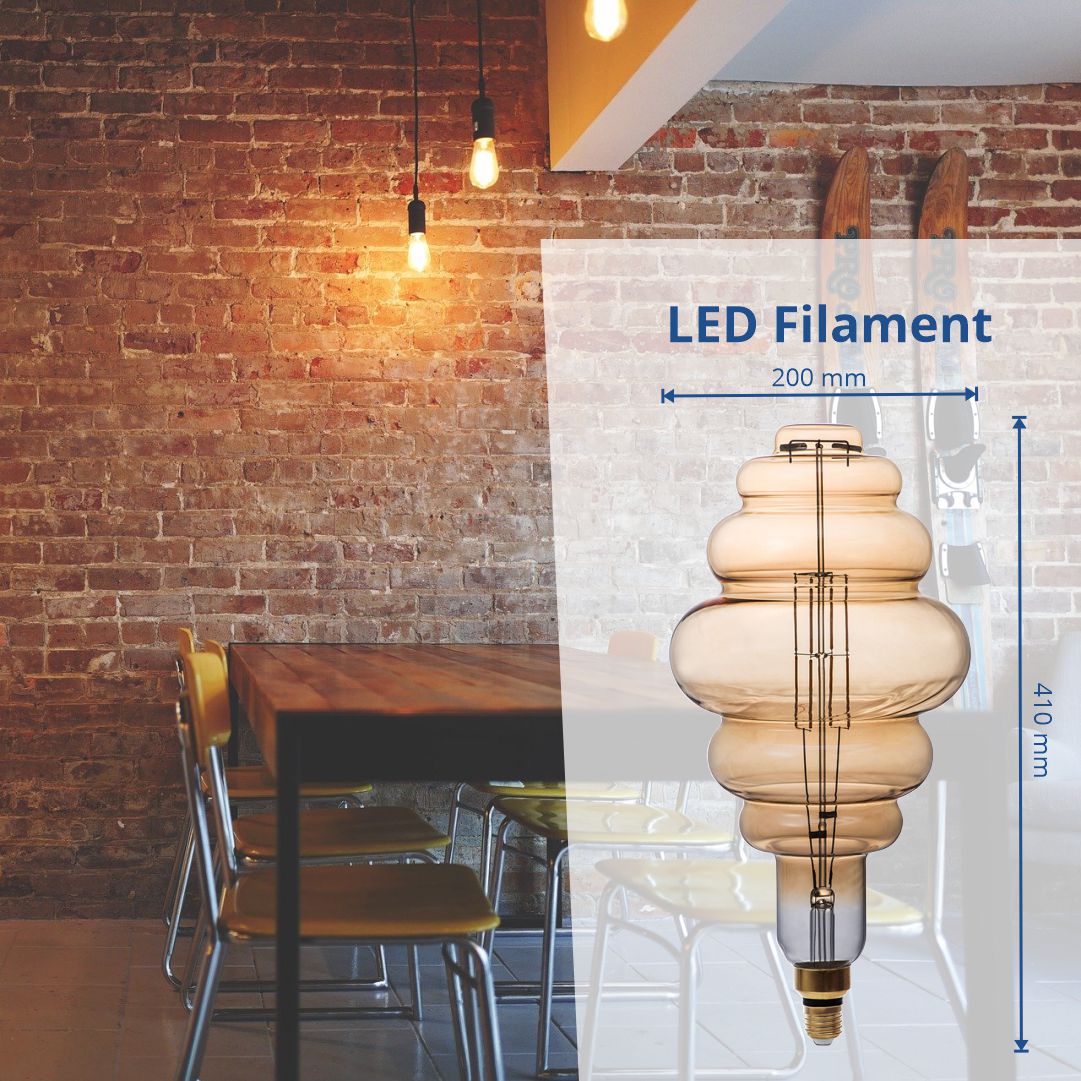 LED Filament Leuchtmittel, Vintage Lampe, BD200, gold, E 27, groß, Ø 200 mm, 8 W, 810 lm, dimmbar - Lichttechnik24.de