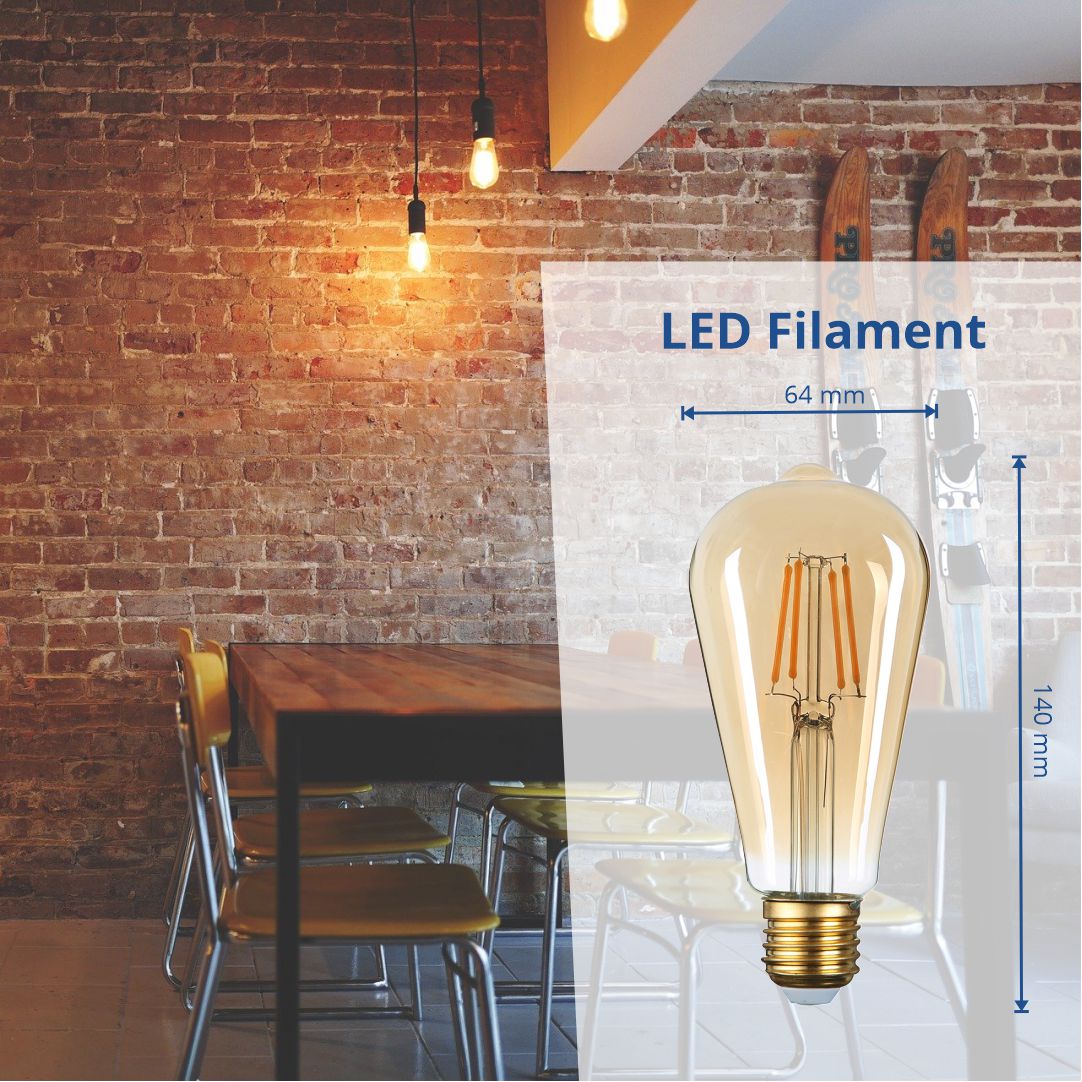 LED Filament Leuchtmittel, Vintage Lampe, ST64, gold, E27, Ø 65 mm, 4 W, 400 lm - Lichttechnik24.de
