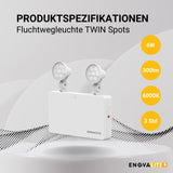 LED-Fluchtwegleuchte Twin-Spot 6W mit Fernbedienung, Notausgang mit Notstromeinheit, TEST-Funktion, Wandmontage, IP65  Lichttechnik24.de.