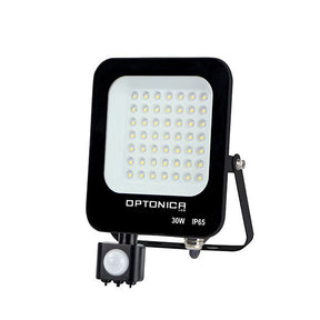 LED-Fluter, 30 W, 6000 K, IP65, Bewegungsmelder, schwarz.