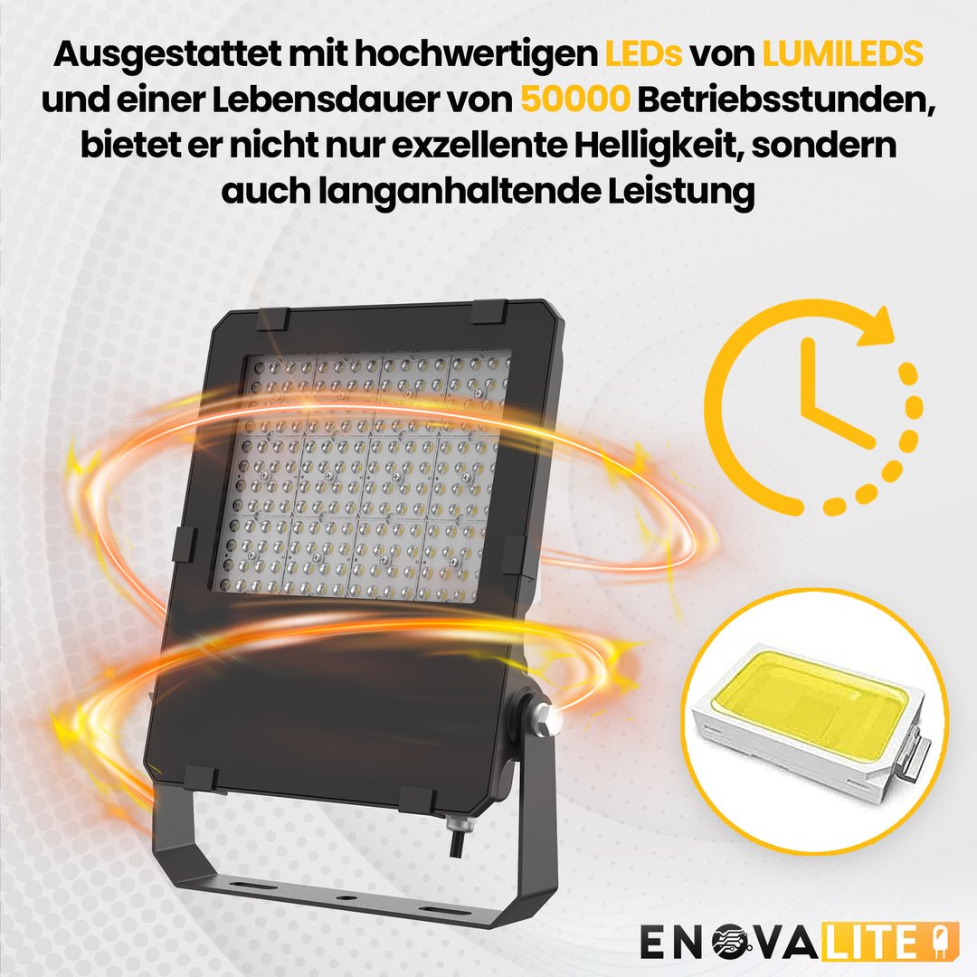 LED-Fluter PRO, 100 W, 4000 K (neutralweiß), 13000 lm, IP65, TÜV, Lifud, LUMILEDS  Lichttechnik24.de.